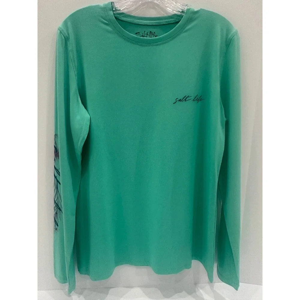 Salt Life SLX UVapor Womens Long Sleeve Performance Shirt Mint Green Floral L